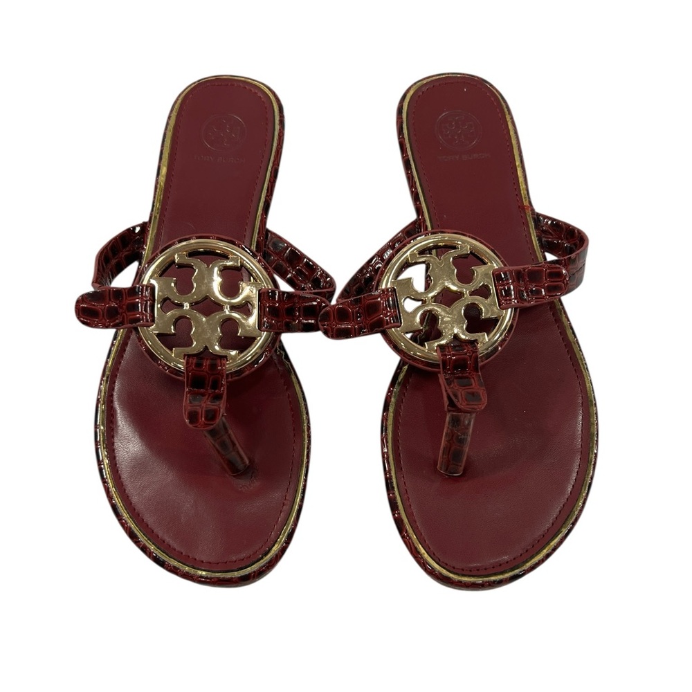 Tory Burch Red Sandals with Leopard Medallion in Size 7.5